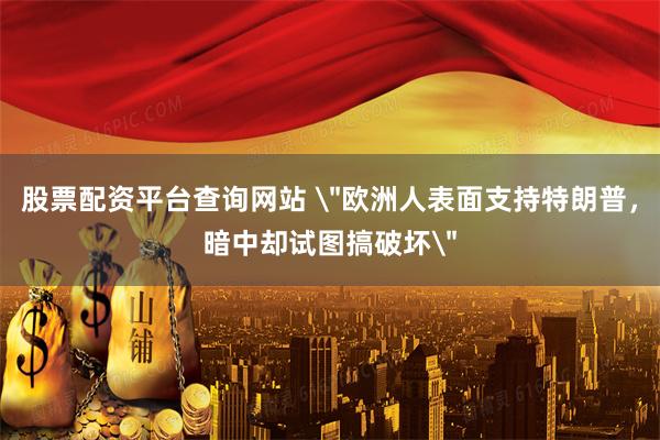 股票配资平台查询网站 ＂欧洲人表面支持特朗普，暗中却试图搞破坏＂